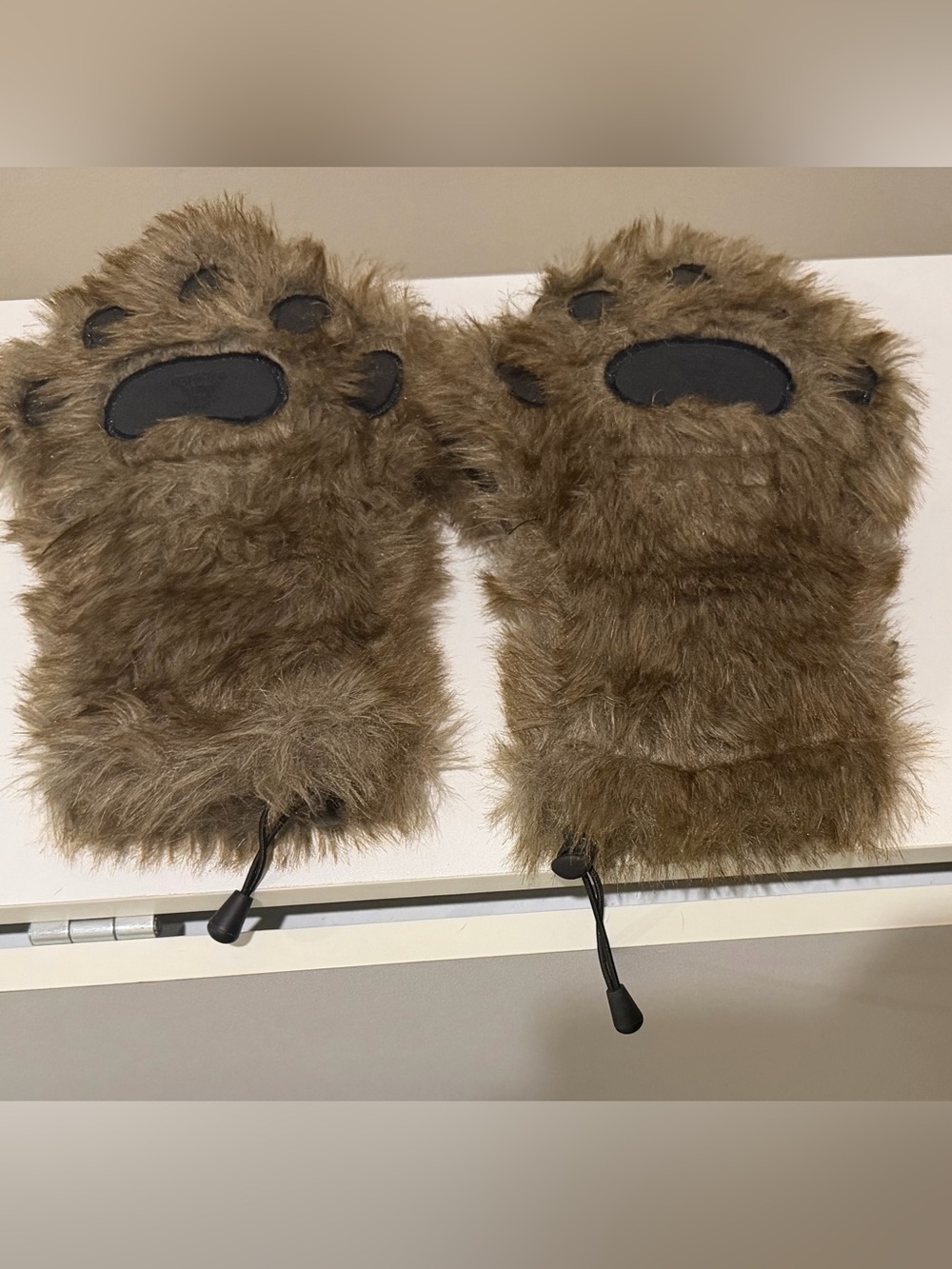 Kids Brown Faux Fur Paw Mittens - Cozy Animal Gloves